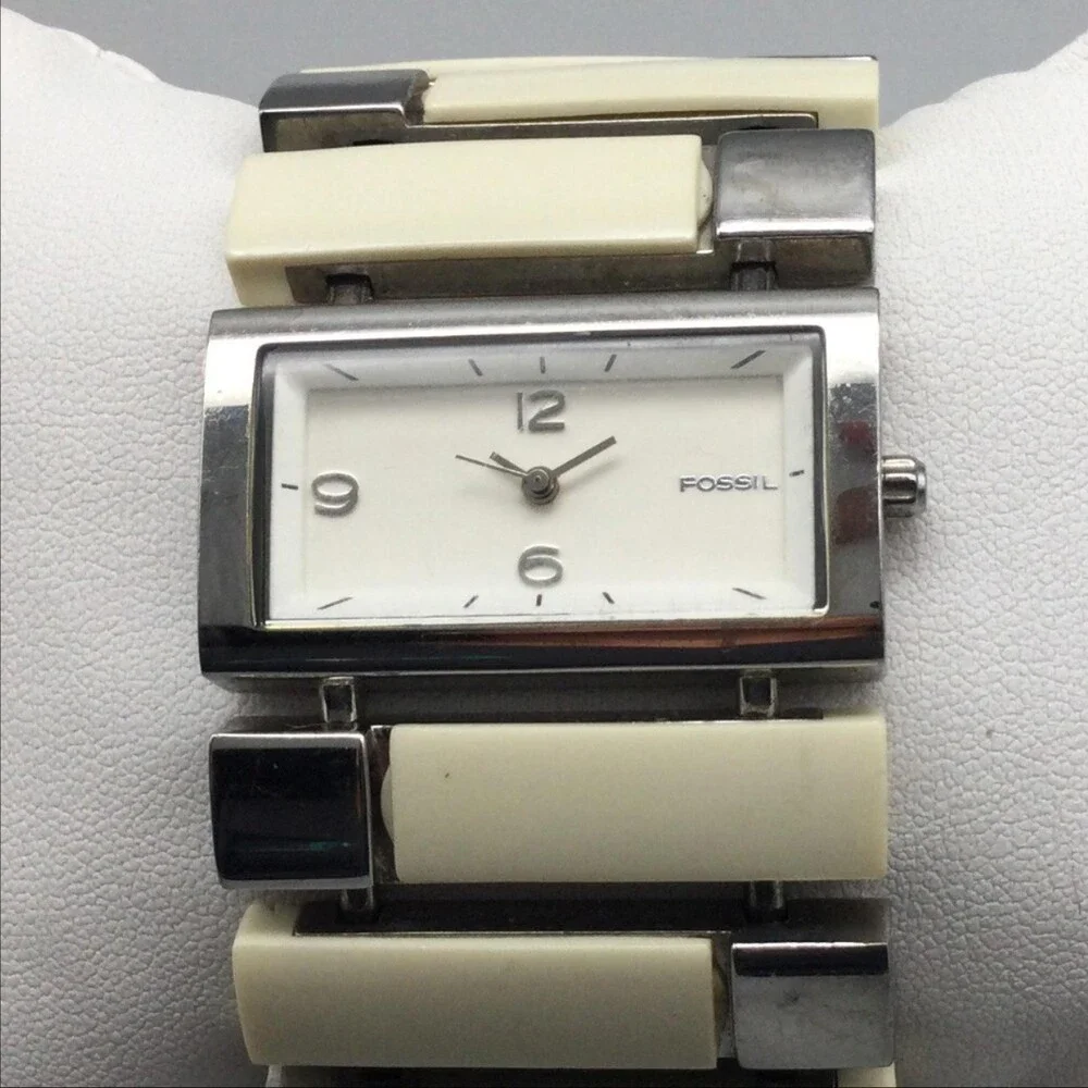Fossil F2 Womens Watch 35mm White Dial Stainless Beige Resin New Battery 6.5
